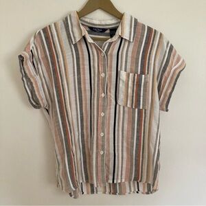 Petite striped short sleeve blouse